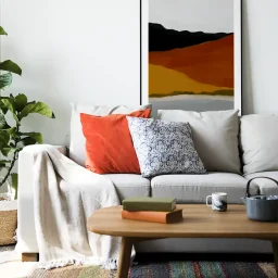 Quadro Decorativo Coleção Abstraite Nature n08 – Vermelho, Laranja e Cinza