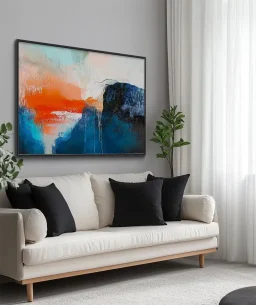 Quadro Decorativo Coleção Abstraite n27 –  Azul, Laranja e Branco - Imagem 3