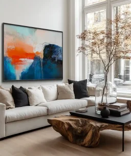 Quadro Decorativo Coleção Abstraite n27 –  Azul, Laranja e Branco