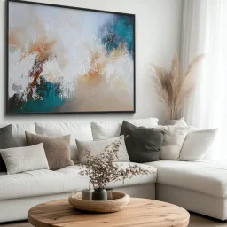 Quadro Decorativo Coleção Abstraite n28 –  Branco, Azul e Areia