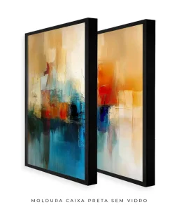 Conjunto 2 Quadros Decorativos Coleção Abstraite n70 n71  – Azul, Areia e Laranja - Imagem 18