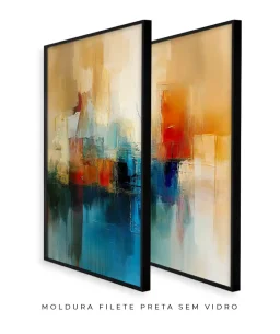 Conjunto 2 Quadros Decorativos Coleção Abstraite n70 n71  – Azul, Areia e Laranja - Imagem 5