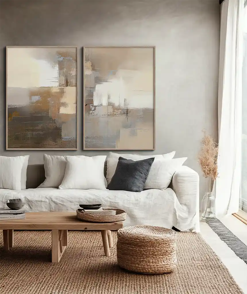 Conjunto 2 quadros decorativos Artho Coleção Abstrato n89 n90 capa Conjunto 2 Quadros Decorativos Coleção Abstraite n89 n90 – Marrom e Areia - Imagem 1