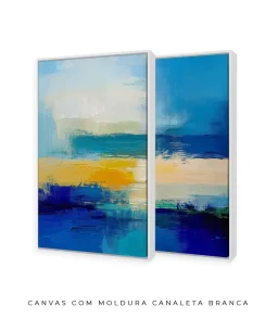 Conjunto 2 Quadros Decorativos Coleção Abstraite n188 n189  – Azul, Amarelo e Branco - Imagem 15