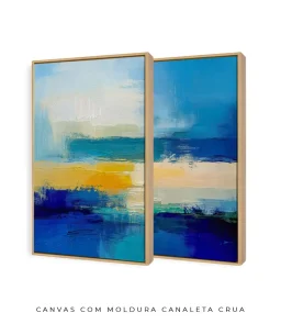 Conjunto 2 Quadros Decorativos Coleção Abstraite n188 n189  – Azul, Amarelo e Branco - Imagem 14