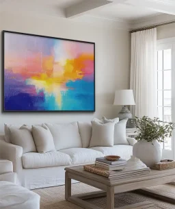 Quadro Decorativo Coleção Abstraite n155 –  Azul, Lilás e Amarelo